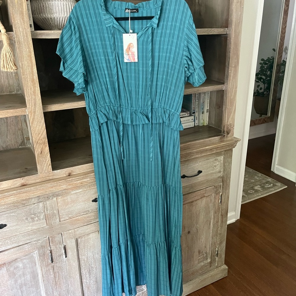 PRETTYGARDEN Womens Summer Boho Maxi Dress Short Sleeve V Neck Ruffle